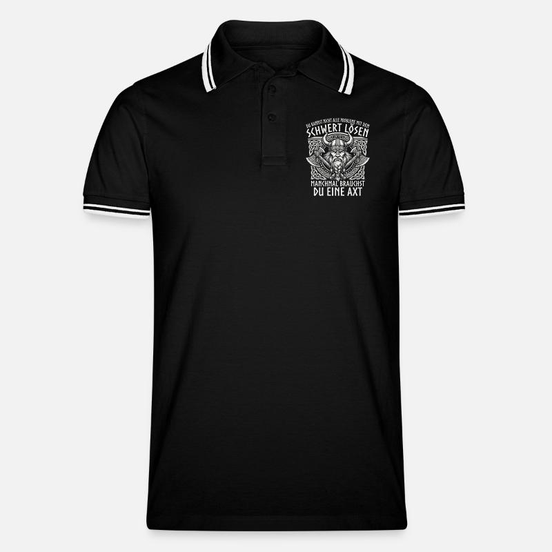 Comic Wikinger: Der tapfere Krieger - Männer Tipped Poloshirt - Schwarz/Weiß