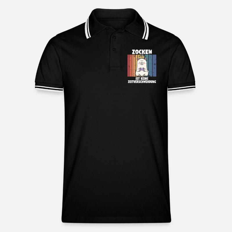 Lama zocken controller - Männer Tipped Poloshirt - Schwarz/Weiß