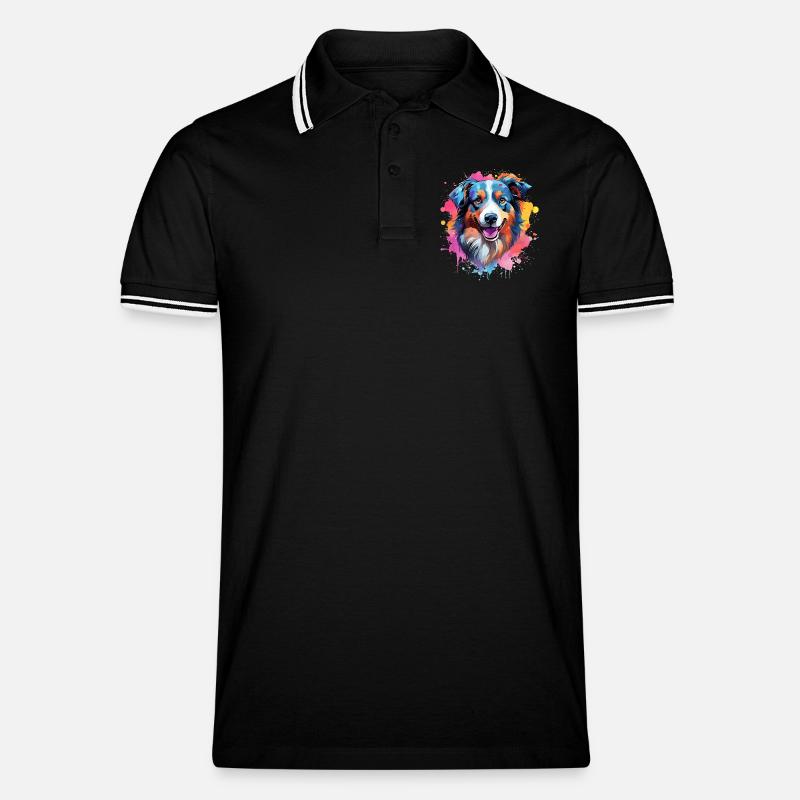 Farbenfrohe Splash-Kunst Australischer Schäferhund - Männer Tipped Poloshirt - Schwarz/Weiß