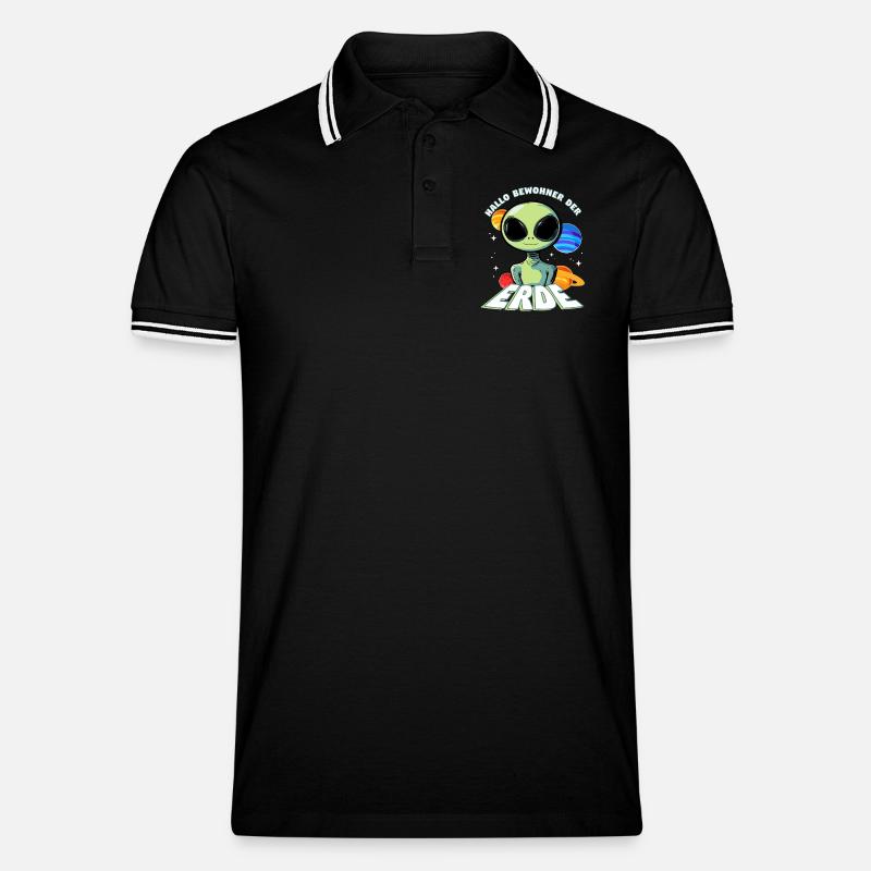 Hallo Bewohner der Erde Alien - Männer Tipped Poloshirt - Schwarz/Weiß