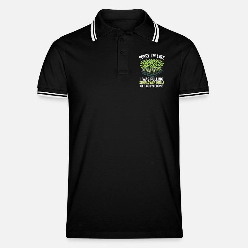 Zu spät wegen Sonnenblumenhüllen | Microgreens - Männer Tipped Poloshirt - Schwarz/Weiß