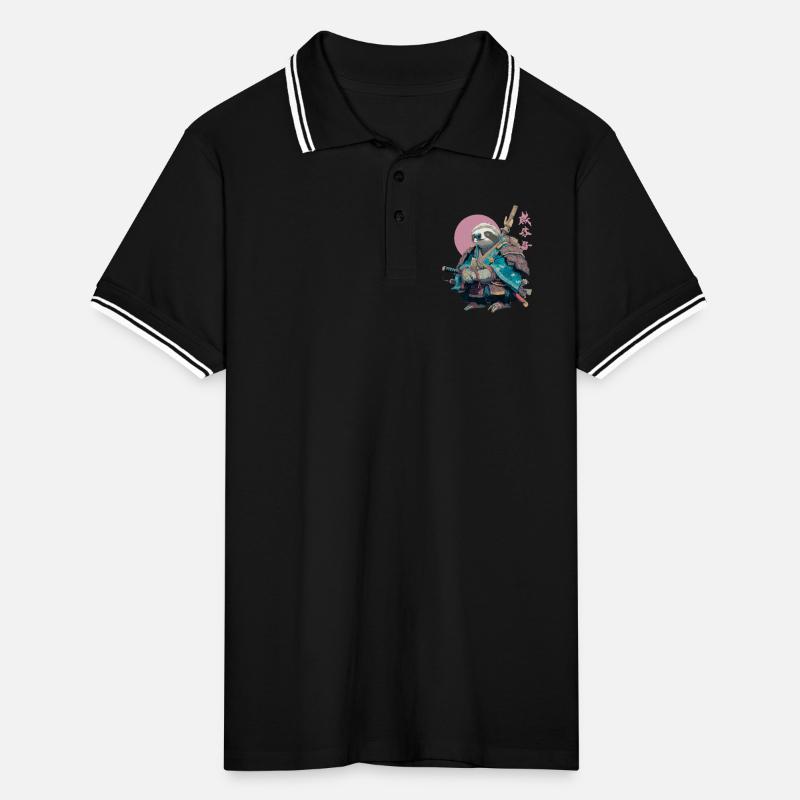 Sloth Samurai in Blue Armor Men's Tipped Polo Shirt
