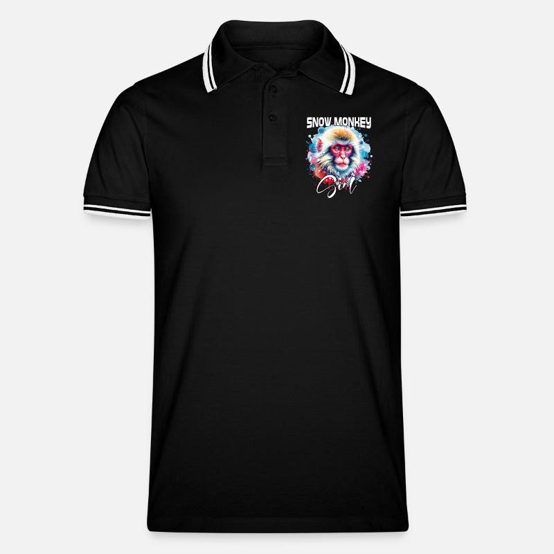 Snow Monkey Mädchen Schneeaffe - Männer Tipped Poloshirt - Schwarz/Weiß