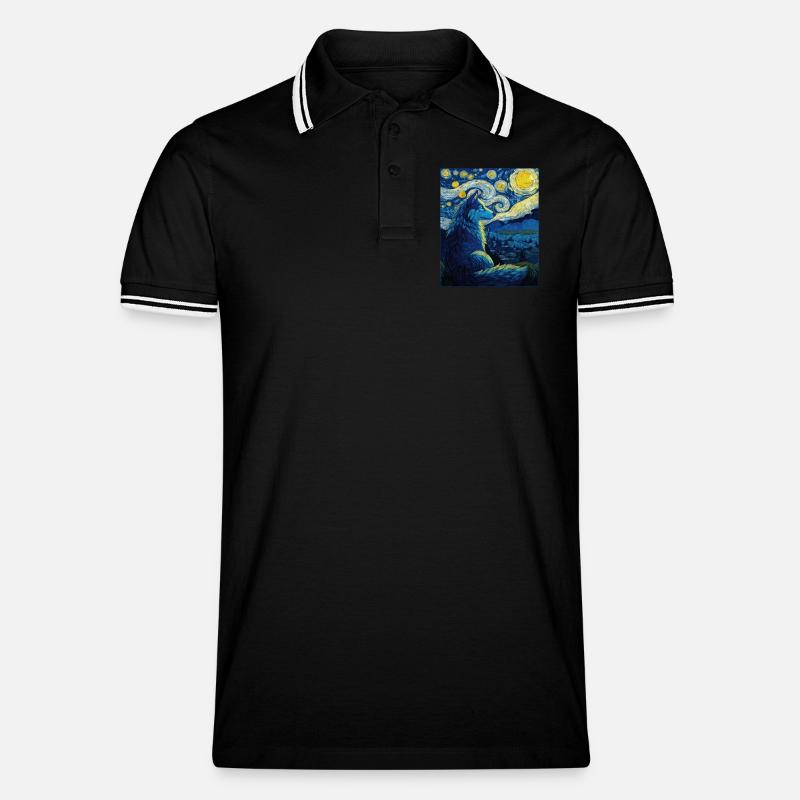 Wolf - Männer Tipped Poloshirt - Schwarz/Weiß