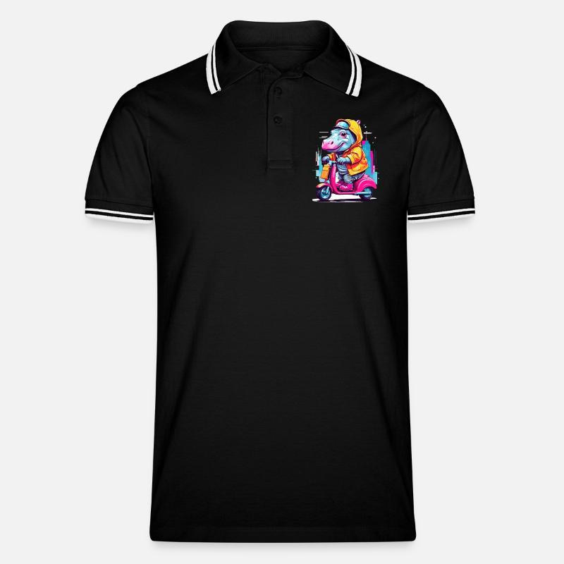 Nilpferd auf Roller - Männer Tipped Poloshirt - Schwarz/Weiß
