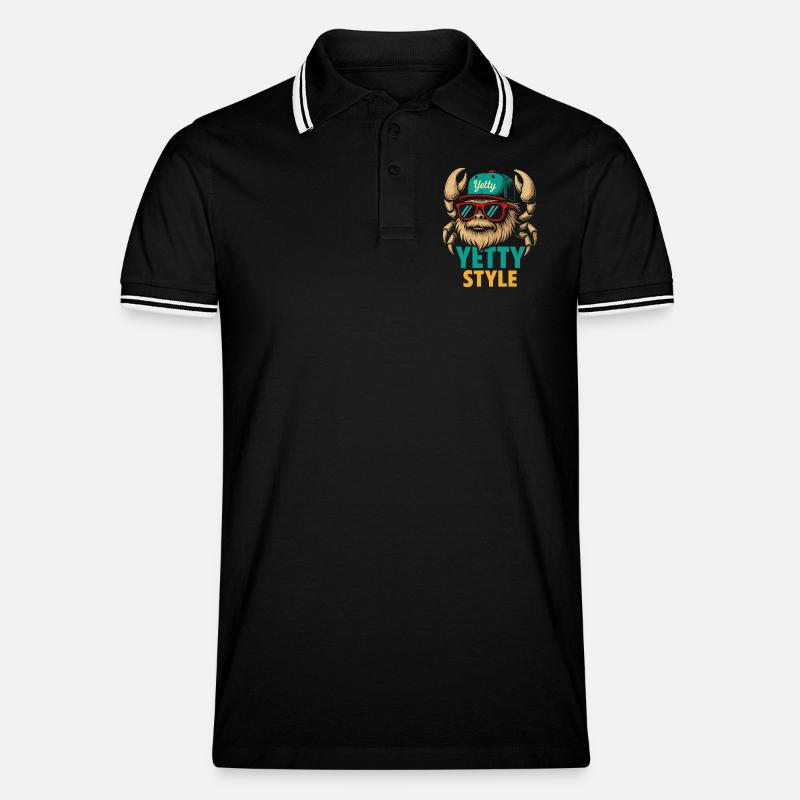 Yetty Style Yeti Graphic - Männer Tipped Poloshirt - Schwarz/Weiß