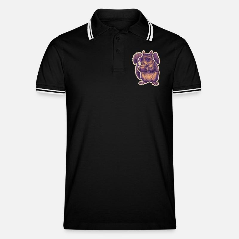 Eichhörnchen Mit Sonnenbrille Knabbert Haselnuss - Männer Tipped Poloshirt - Schwarz/Weiß