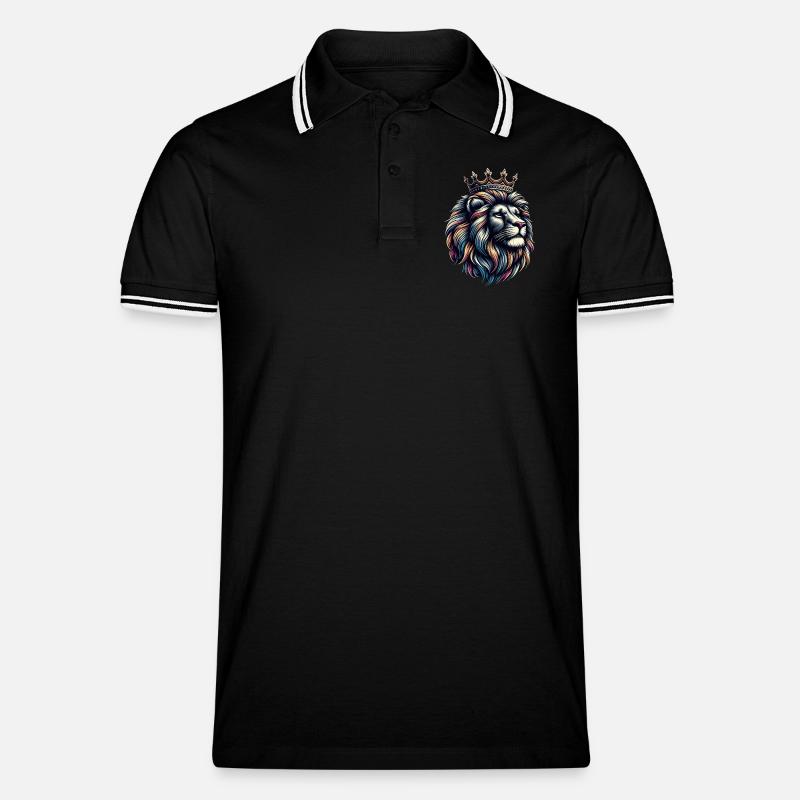 Ein bunter Löwe mit einer Krone - Männer Tipped Poloshirt - Schwarz/Weiß