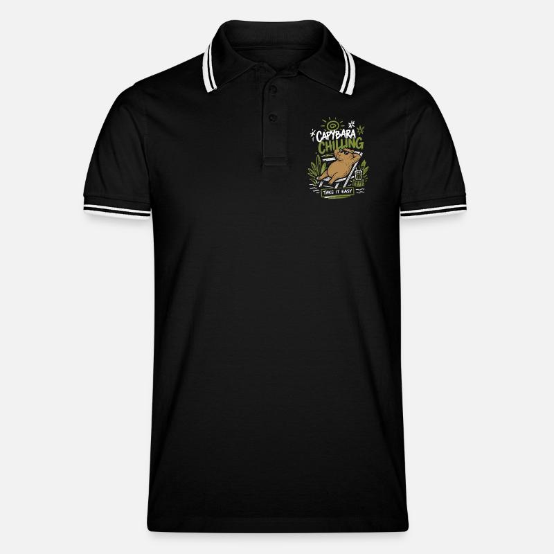 Capybara Chilling Take It Easy - Männer Tipped Poloshirt - Schwarz/Weiß