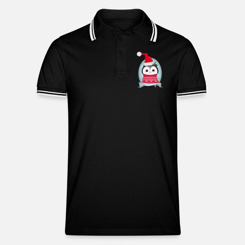 weihnachtlicher Pinguin mit Strickpullover & Mütze - Männer Tipped Poloshirt - Schwarz/Weiß