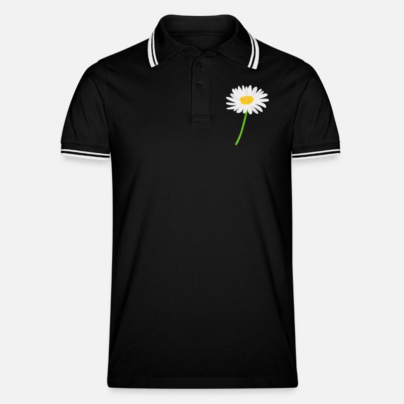 Blume Gänseblümchen mit Stiel - Männer Tipped Poloshirt - Schwarz/Weiß