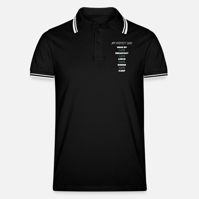 Skurrile Katze Tägliche Routine Design - Männer Tipped Poloshirt - Schwarz/Weiß