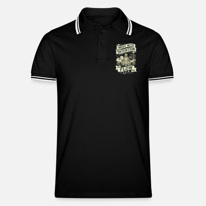 Bewegung mit Absicht: Zen Flow - Männer Tipped Poloshirt - Schwarz/Weiß