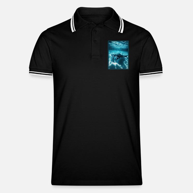 Rochen Mantarochen - Männer Tipped Poloshirt - Schwarz/Weiß