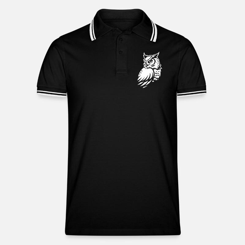 Wachsame Eule – Tattoo Silhouette - Männer Tipped Poloshirt - Schwarz/Weiß