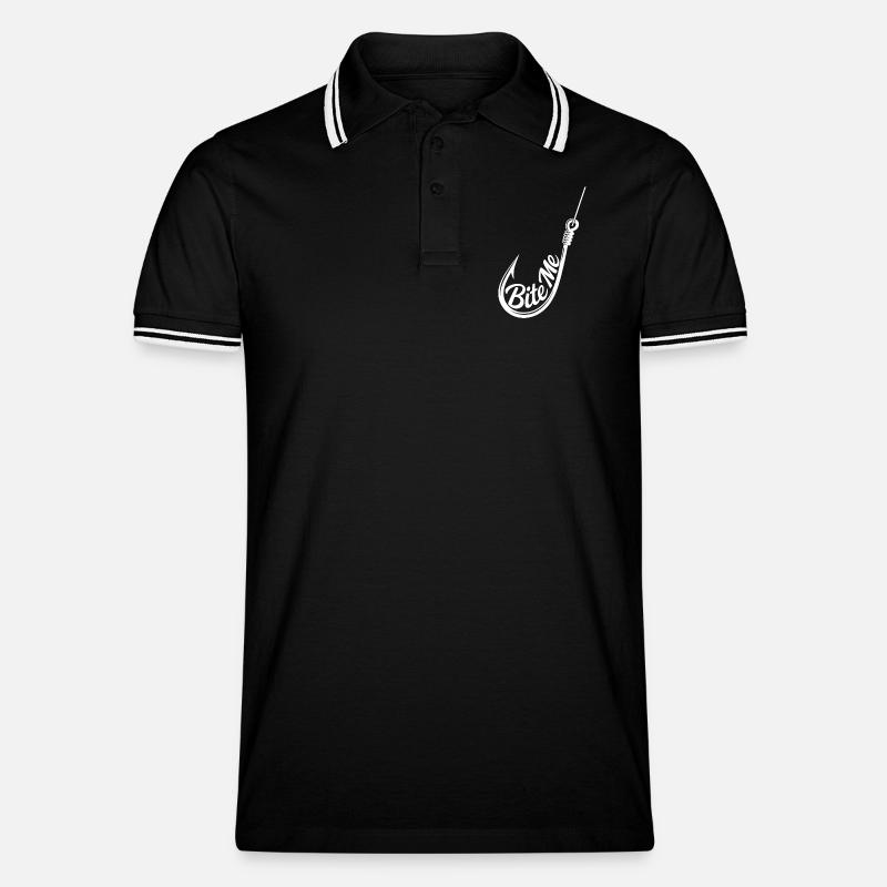Bite Me Hook Silhouette Tee - Männer Tipped Poloshirt - Schwarz/Weiß