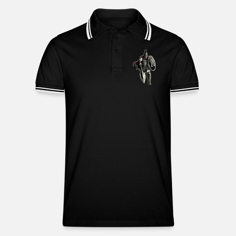 Veteran Spartan Combat Spear Shield Maskottchen - Männer Tipped Poloshirt - Schwarz/Weiß