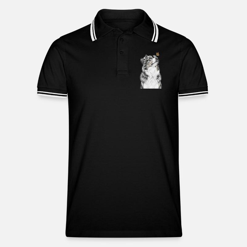 Aussie blickt Schmetterling Australian Shepherd - Männer Tipped Poloshirt - Schwarz/Weiß