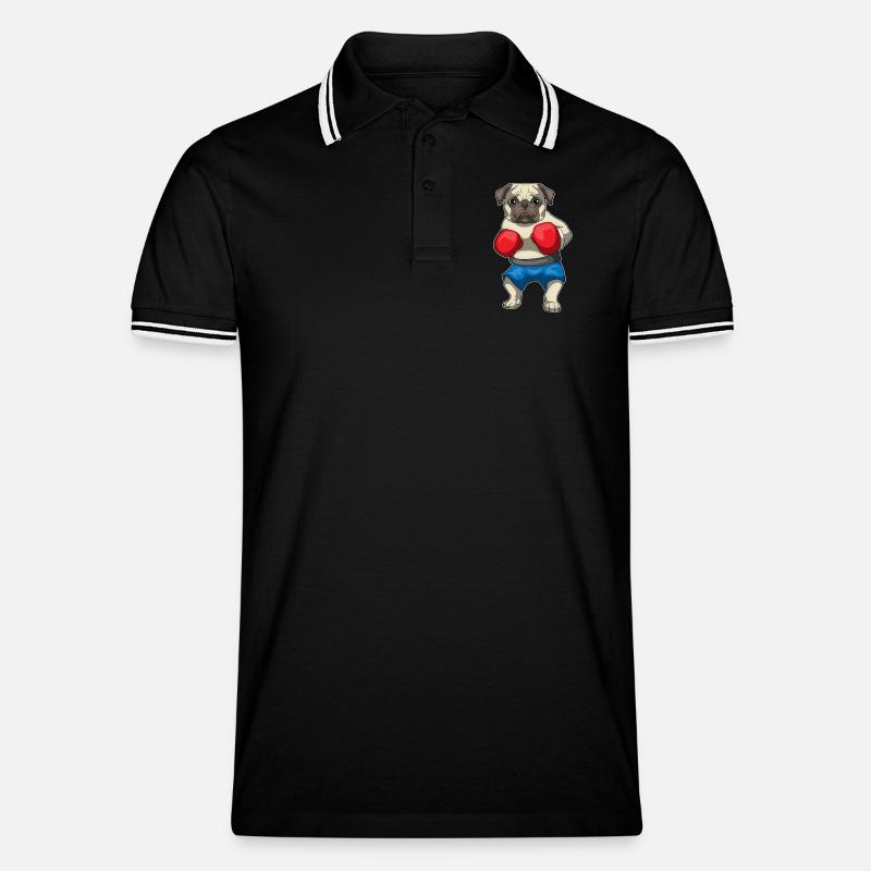 Mops Boxer Boxhandschuhe Boxen - Männer Tipped Poloshirt - Schwarz/Weiß