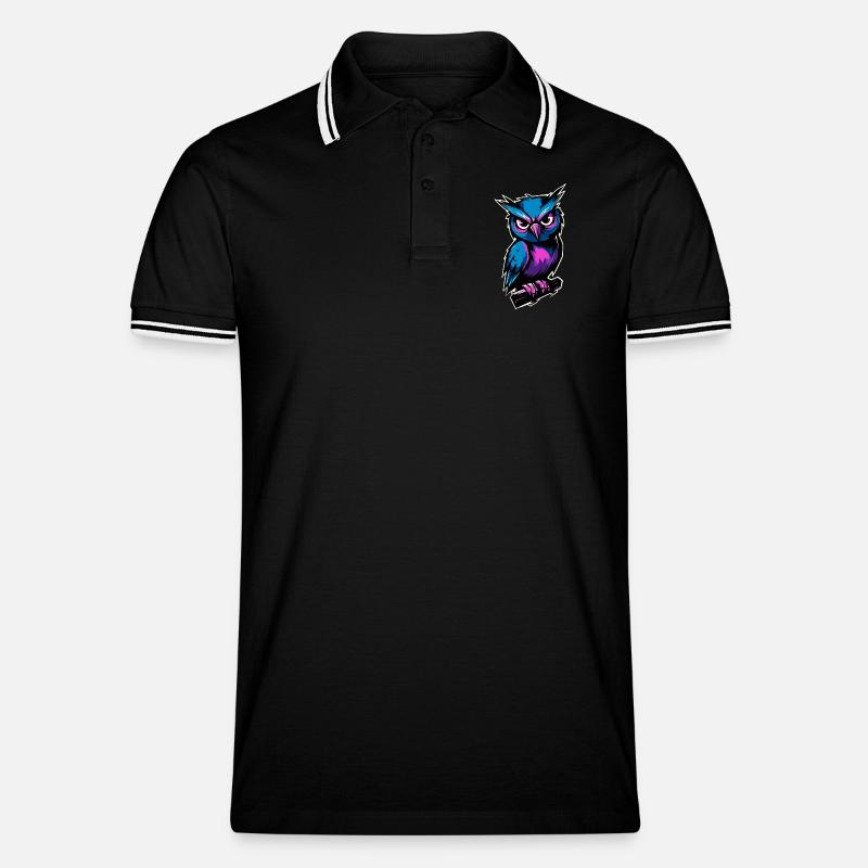 blau lila Eule :) - Männer Tipped Poloshirt - Schwarz/Weiß