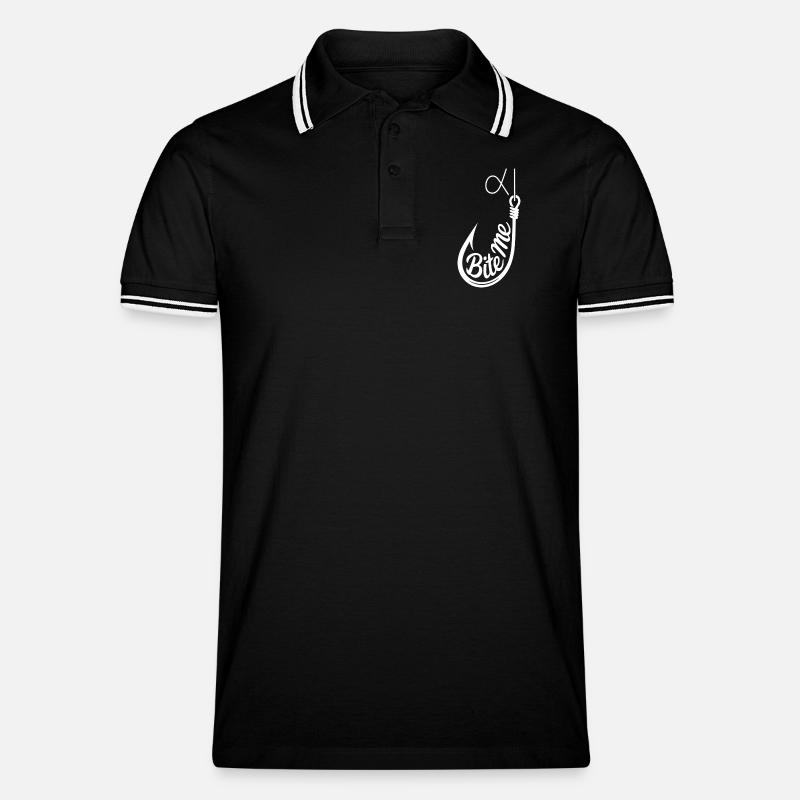 Bite Me Hook Grafik-Tee - Männer Tipped Poloshirt - Schwarz/Weiß
