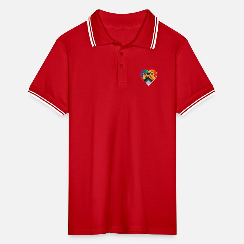 Pixel-Controller Herz im Regenbogen Männer Tipped Poloshirt