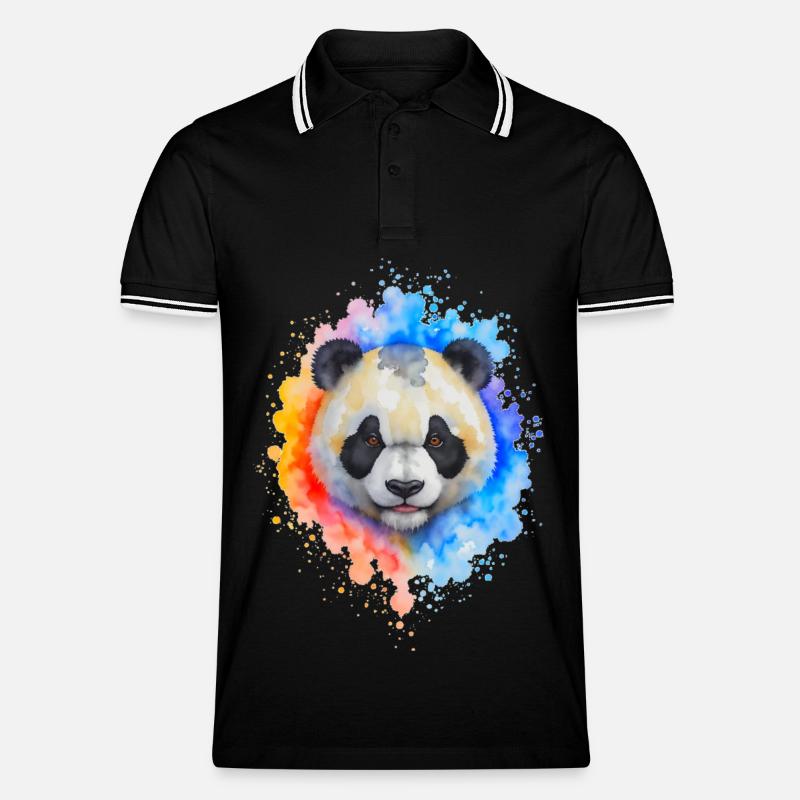 Wasserfarben Panda Splash - Männer Tipped Poloshirt - Schwarz/Weiß