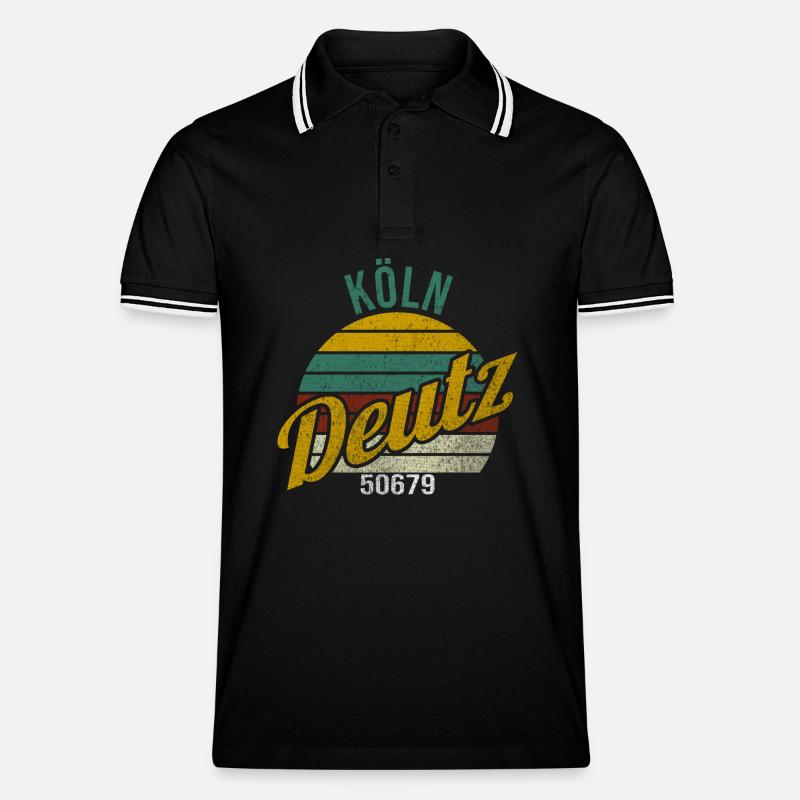Kölsche Veedel - Köln-Deutz - Männer Tipped Poloshirt - Schwarz/Weiß