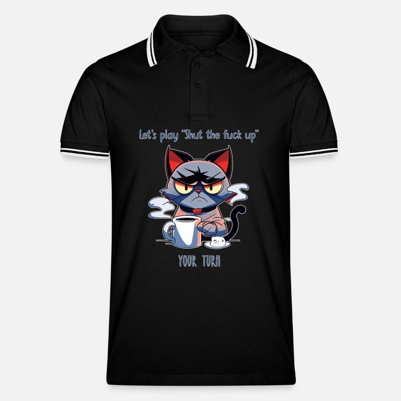 Grimmige Katze Kaffee Sarkasmus Spruch - Männer Tipped Poloshirt - Schwarz/Weiß