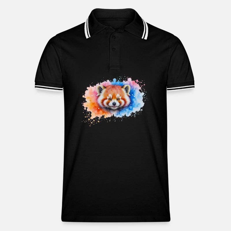 Wasserfarbener Roter Panda Splash - Männer Tipped Poloshirt - Schwarz/Weiß