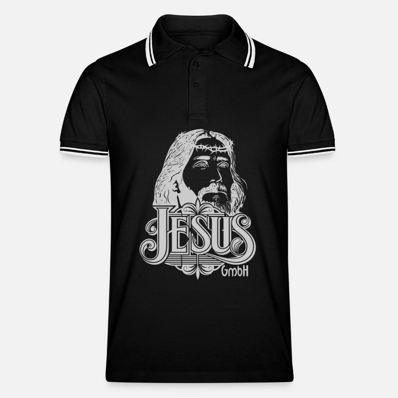 Jesus Kopf hellgrau - Männer Tipped Poloshirt - Schwarz/Weiß