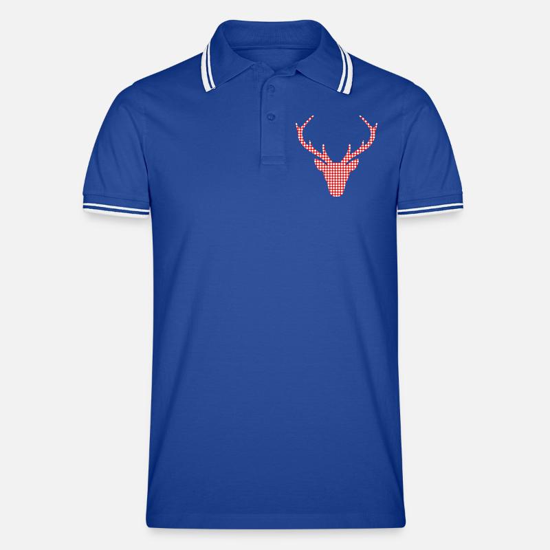 Red deer in dot pattern Men's Tipped Polo Shirt