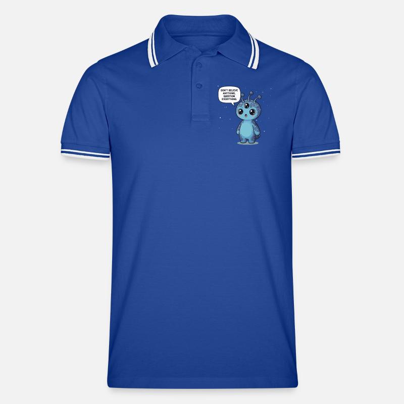 Niedlicher Alien: Statement - Alles hinterfragen - Männer Tipped Poloshirt - Royal/Weiß