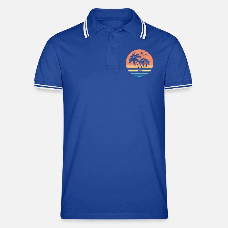 Palm Sunset Retro Circle Men's Tipped Polo Shirt