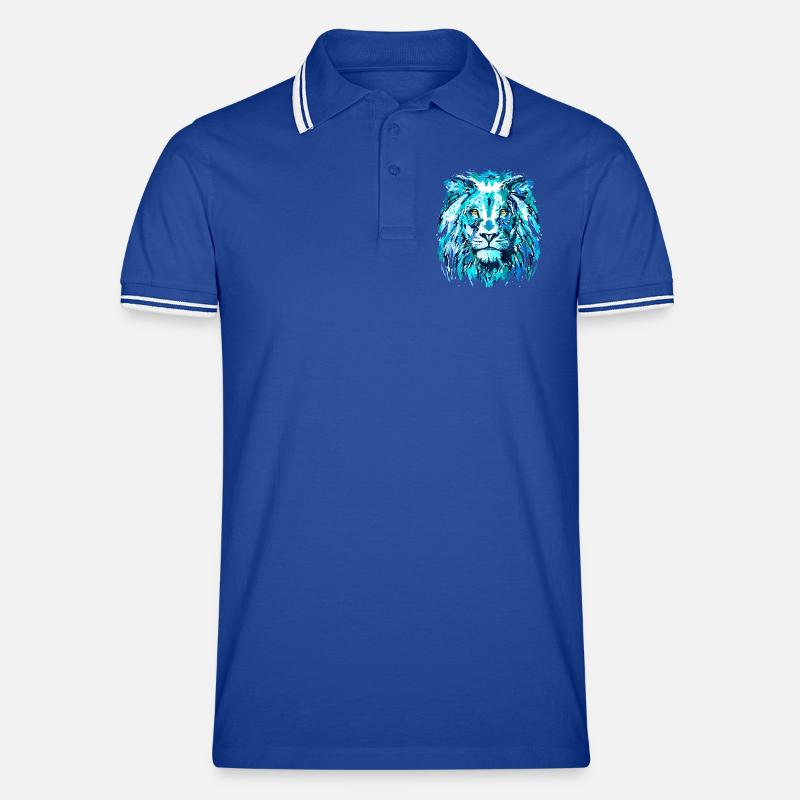 Blauer Löwenkopf - Sternzeichen Löwe - Männer Tipped Poloshirt - Royal/Weiß