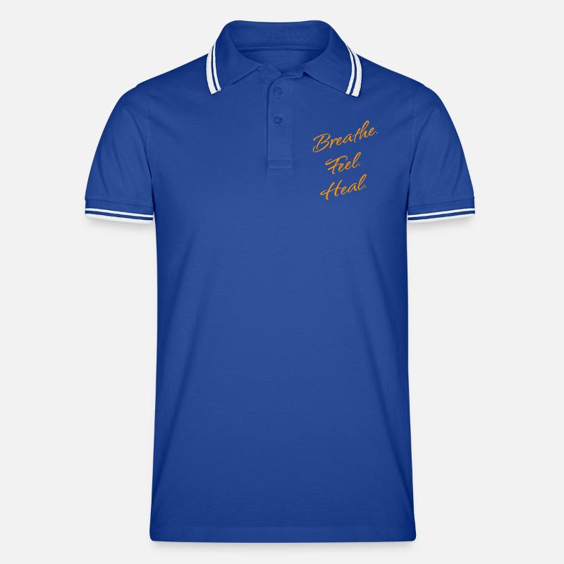 B r e a t h e. Feel. Heal. – Breathwork Mantra Männer Tipped Poloshirt