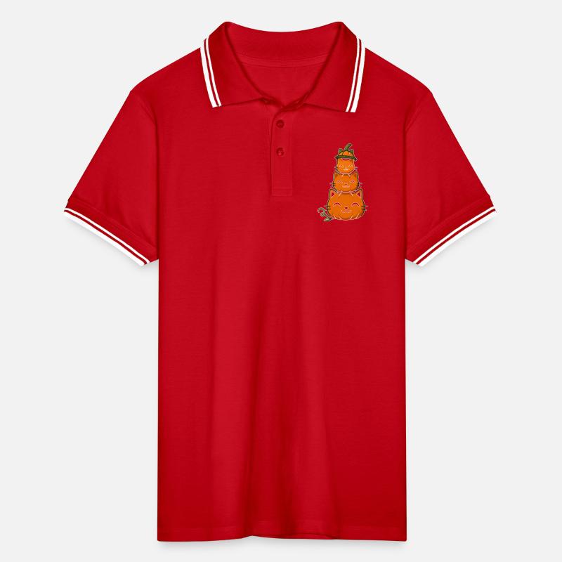 Happy Pumpkin Cat Stack Polo tipped Homme