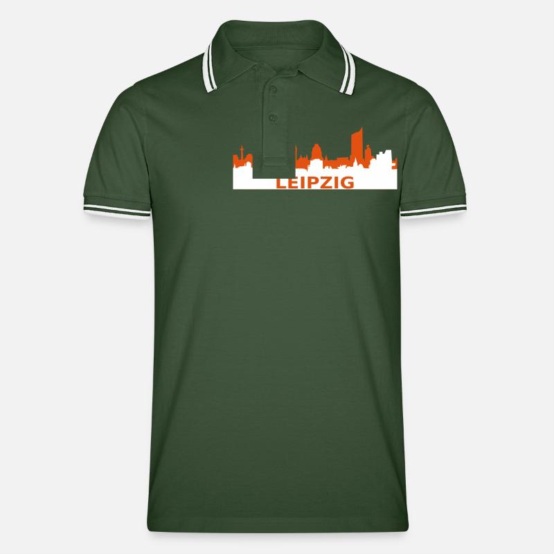 Skyline Leipzig - Männer Tipped Poloshirt - Tannengrün/Weiß