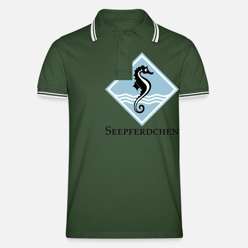 Seepferdchen - Männer Tipped Poloshirt - Tannengrün/Weiß