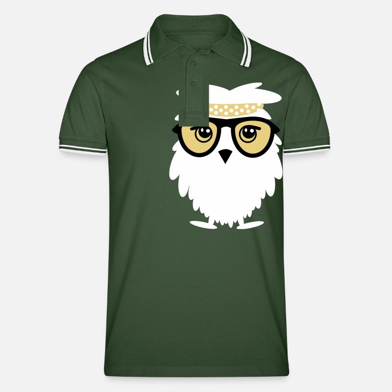 Weise Eule - Männer Tipped Poloshirt - Tannengrün/Weiß