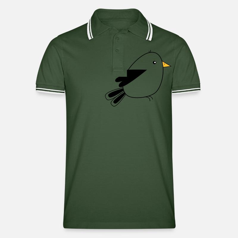 Vögelchen - Männer Tipped Poloshirt - Tannengrün/Weiß