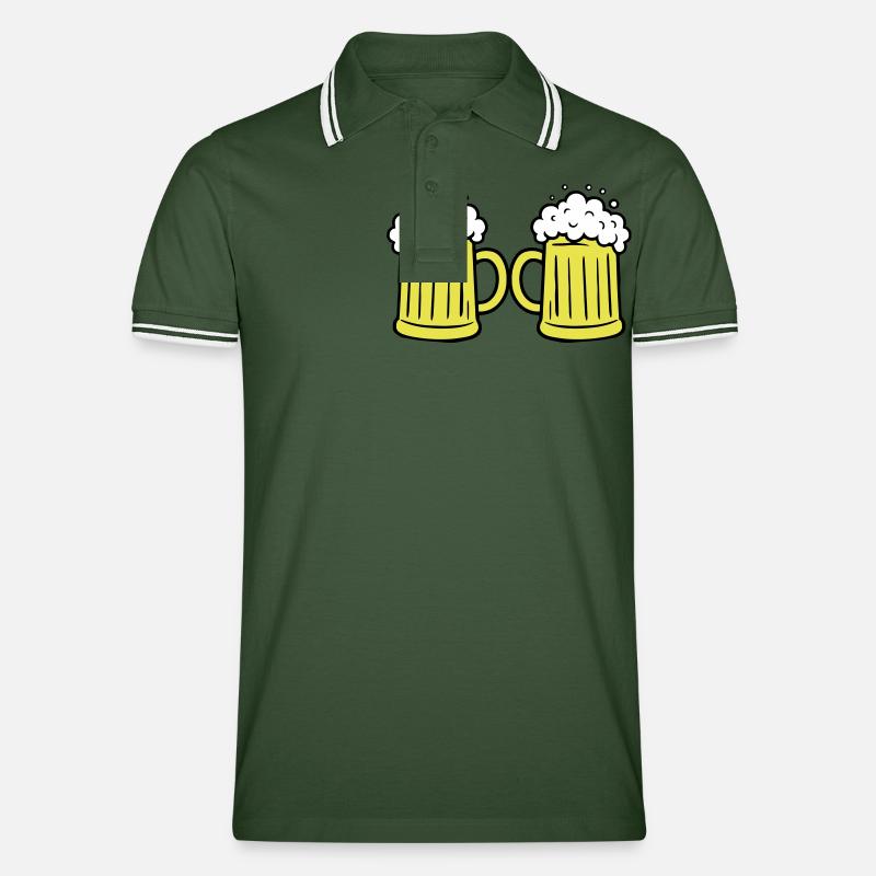 Bierglas Anstoßen - Männer Tipped Poloshirt - Tannengrün/Weiß