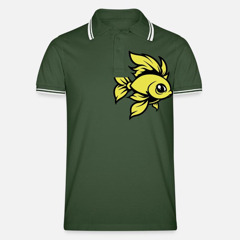 goldfisch fisch comic tier - Männer Tipped Poloshirt - Tannengrün/Weiß
