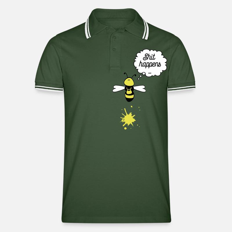 Shit happens Biene - Männer Tipped Poloshirt - Tannengrün/Weiß