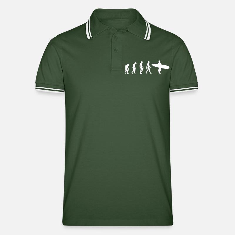 Die Evolution des Surfens - Männer Tipped Poloshirt - Tannengrün/Weiß