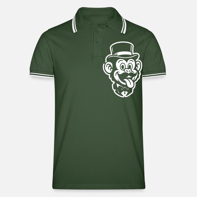 Affe Gentleman Comic - Männer Tipped Poloshirt - Tannengrün/Weiß