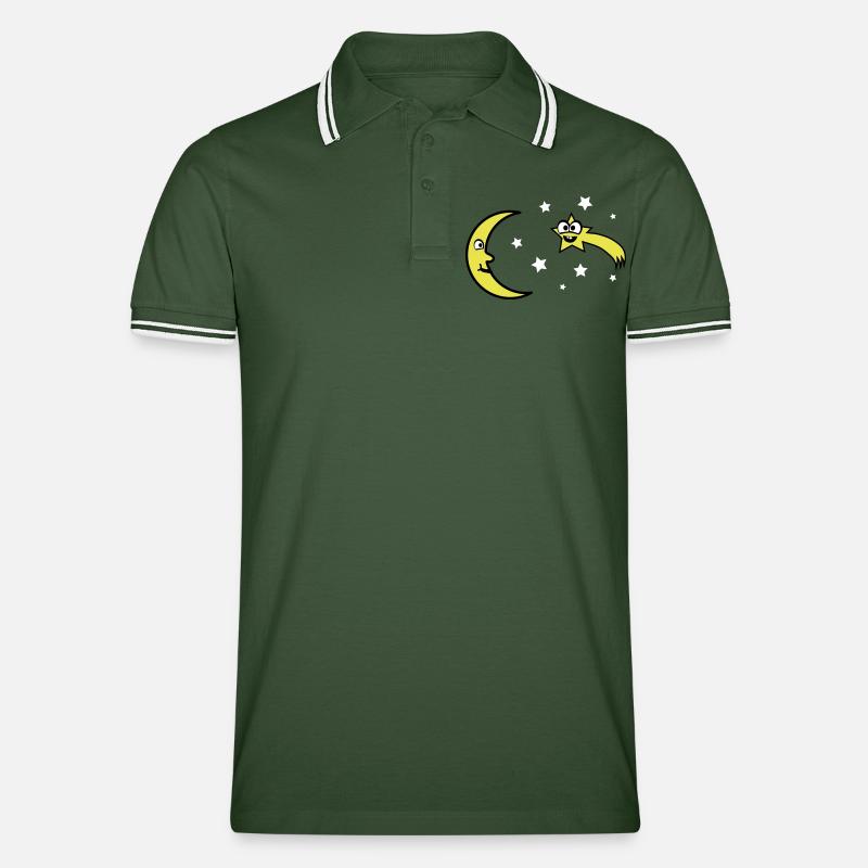 Mond und Sterne - Männer Tipped Poloshirt - Tannengrün/Weiß