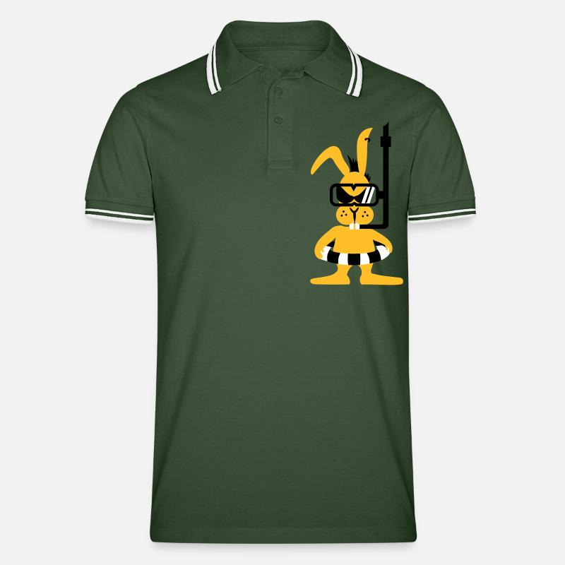 Diver bunny (3c) - Männer Tipped Poloshirt - Tannengrün/Weiß