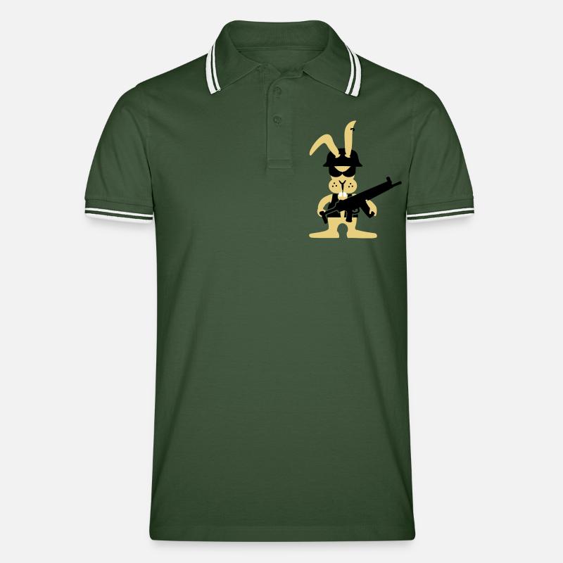 GI bunny punk (B, 3c) - Männer Tipped Poloshirt - Tannengrün/Weiß