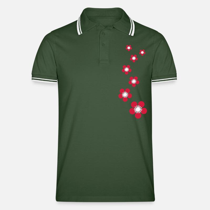 kirschblüten - Männer Tipped Poloshirt - Tannengrün/Weiß